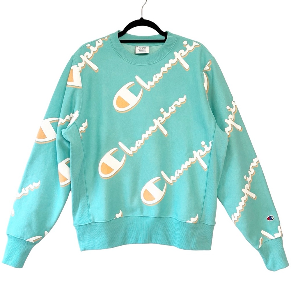 Men's Champion Reverse Weave Drop Shadow Logo Sweatshirt Sea Green Size Medium